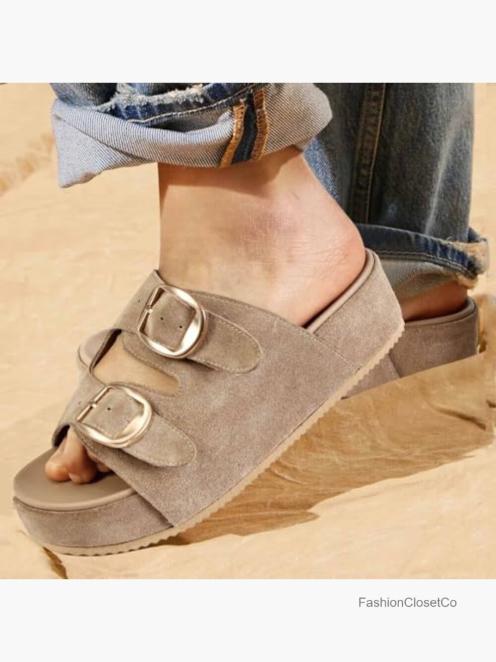 Woven Straw Crochet Platform Wedge Sandals with Adjustable Double Buckle Strap - Picture 4 of 7